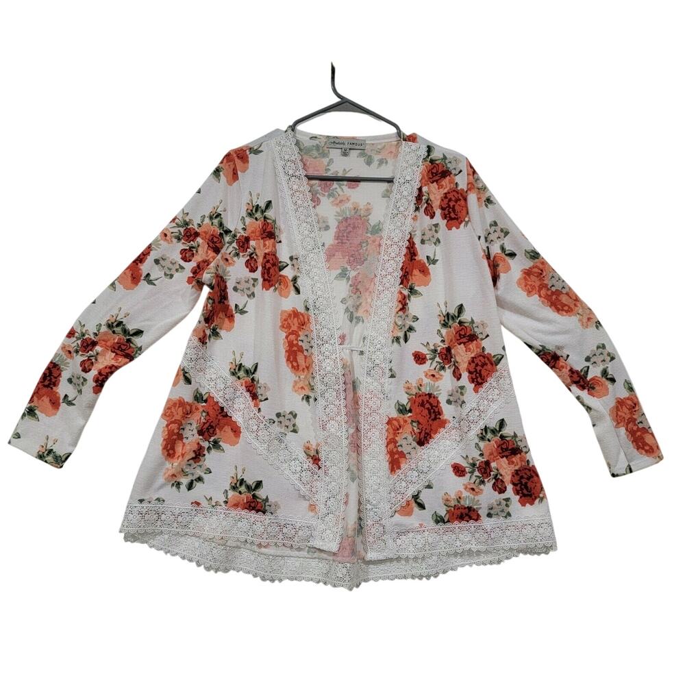 Absolutely Famous Medium Dusty Rose Floral Cardigan Lace Trim Fairy Festival